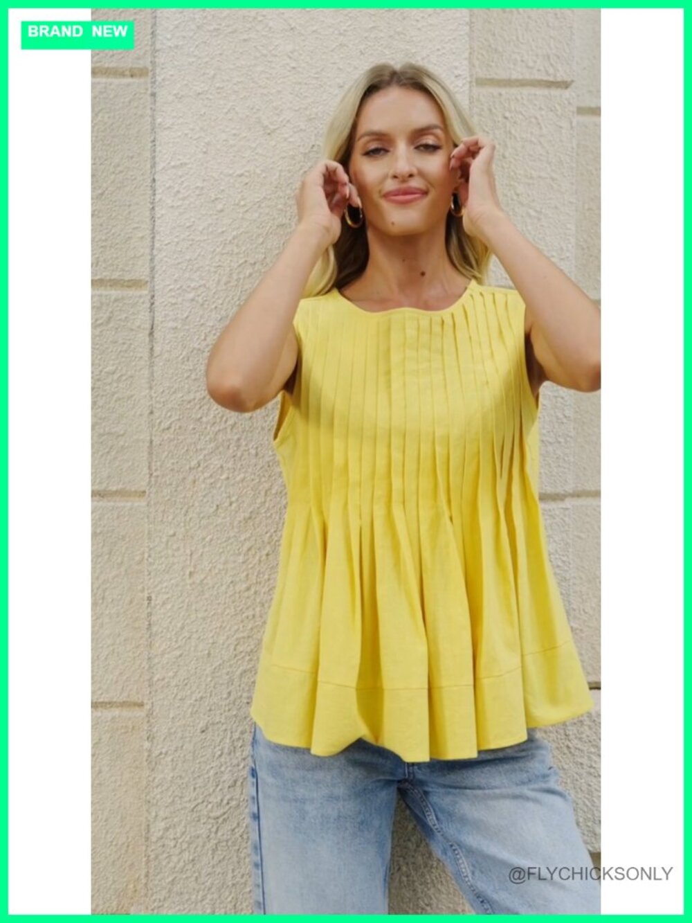 Sleeveless Cotton Tank Top - Flowy Pleated Peplum Babydoll Blouse - Picture 4 of 4